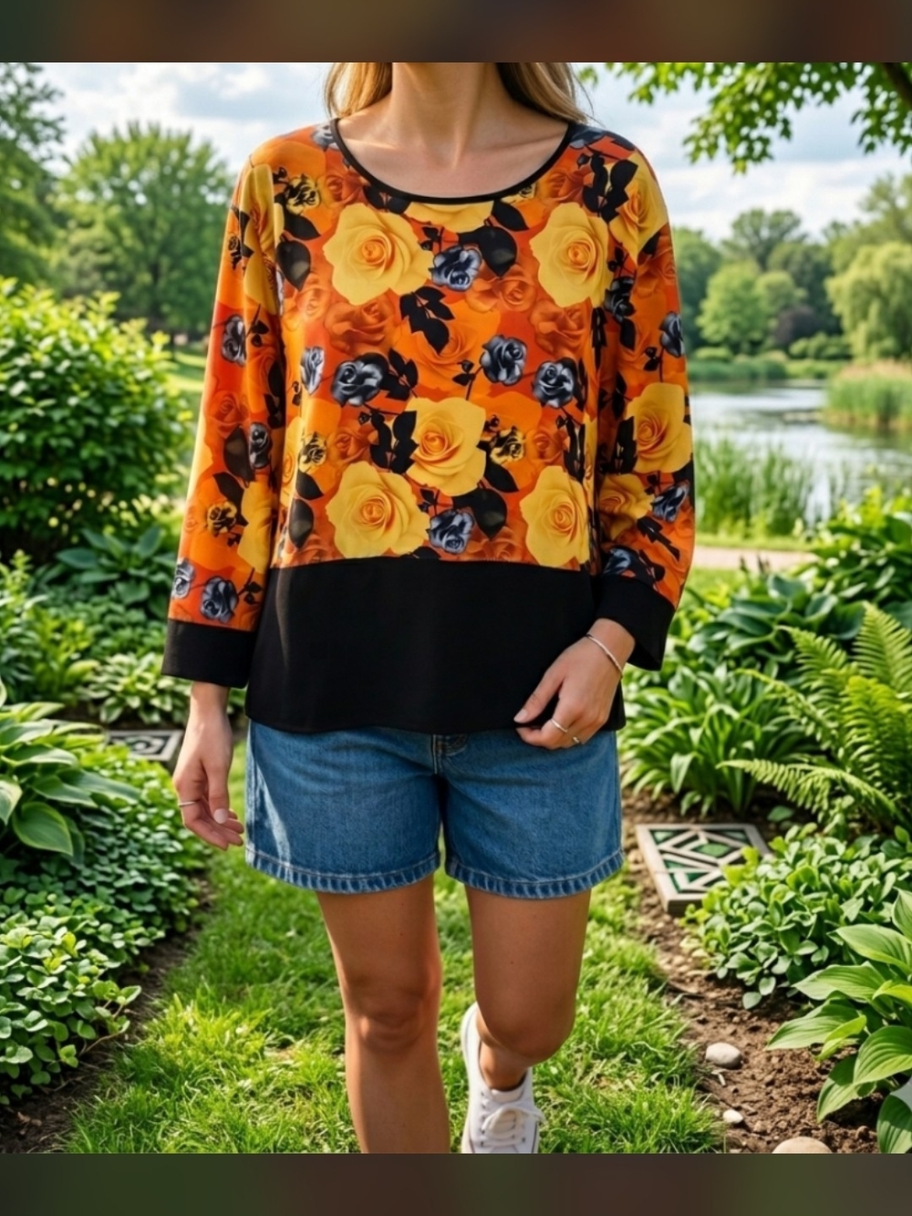 Modapera Rose Floral Print Long Sleeve Top. US -XL